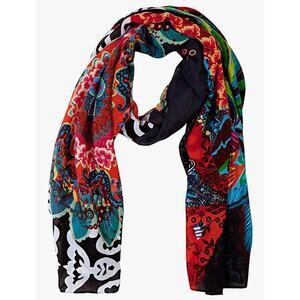 Desigual Women's Twill Ulus Woven Rectangular Foulard Mandala Circles Scarf
